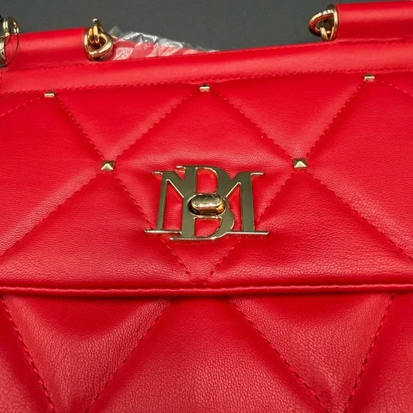 Badgley Mischka Red Quilted Shoulder Cross Body Bag - Picture 6 of 11